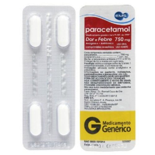 Paracetamol 750mg - 4 Comprimidos - EMS