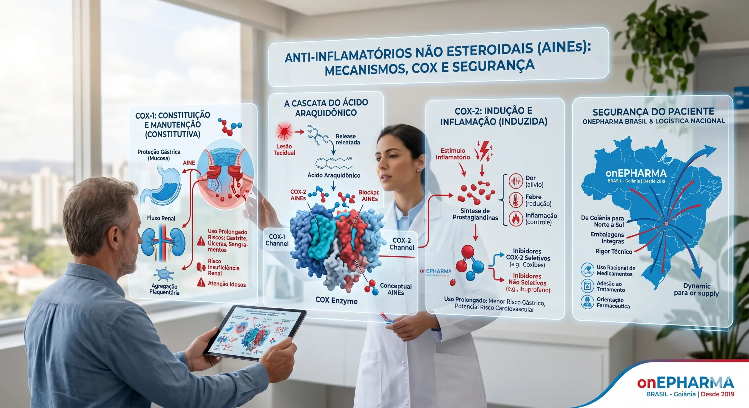 Anti-inflamatórios com orientação sobre mecanismo de ação riscos gástricos e renais
