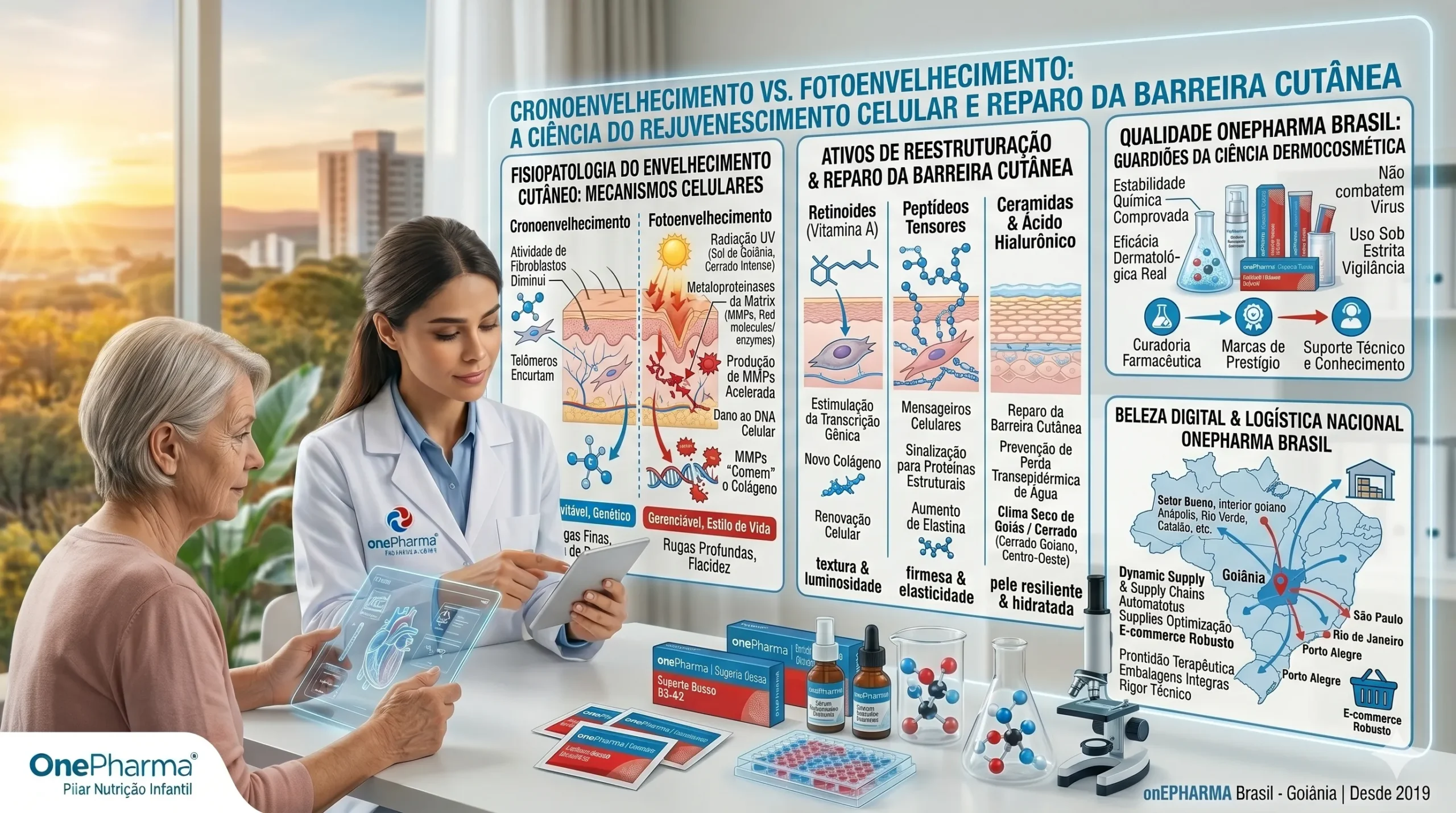 Antienvelhecimento dermocosmético com colágeno antioxidantes e cuidados com a pele